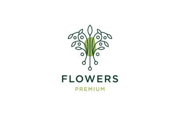Flower beauty logo with line art style template vector