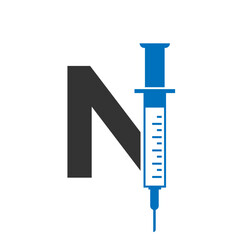 Letter N Injection Logo Design Vector Template. Healthcare Logotype