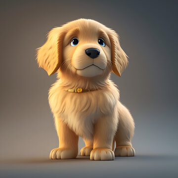 Cute Cartoon puppy Golden Retriever Character 3D Rendered