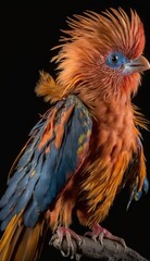  a brightly colored bird sitting on a branch of a tree.  generative ai