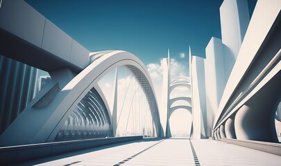  a futuristic city with a bridge and a clock tower in the background.  generative ai
