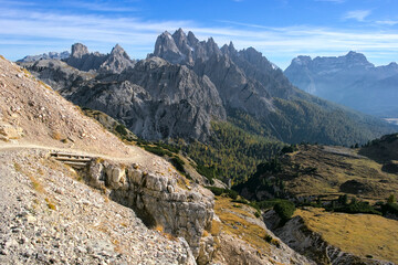 Narrow hiking trail in the Italian Alps