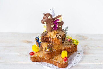 Mantecado or Easter bun, typical sweet from Avilés, Asturias that is given at Easter, the godparents to the godchildren. It consists of a cake with butter and decorated with chocolate figures.