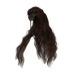 Long hair high fantasy isolated 3d render brunette brown