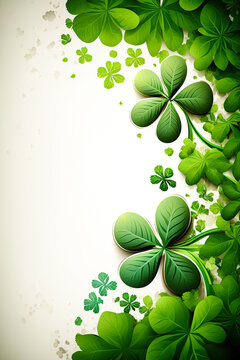 Saint Patrick's day four leaf clover background with blank space for text or logo. Copy space. Ai generative