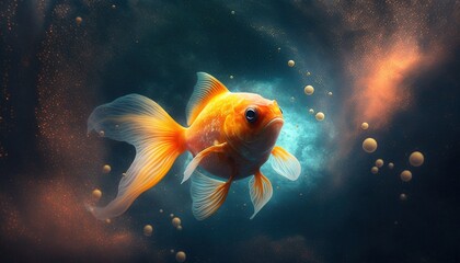 Goldfish in space. Beautiful 4K Wallpaper. Space Landscape