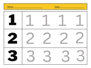 The practice of writing numbers 1, 2, 3. Tracking worksheet count and write