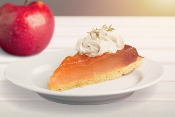 Tasty fresh pie dish on the desk