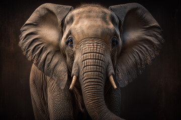 Fototapeta na wymiar Portrait of an African elephant, Created using generative AI tools.