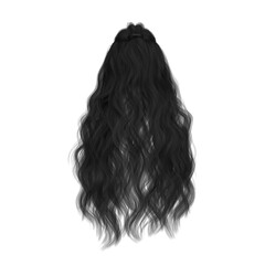 Fototapeta premium Long hair high fantasy isolated 3d render black hair dark