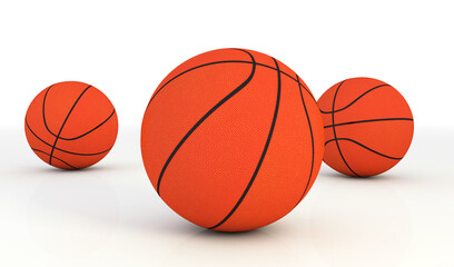 basketball balls on white background 3D render