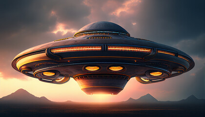 Fototapeta na wymiar Otherworldly Encounter: UFO in the Vibrant Night Sky. Generative Ai