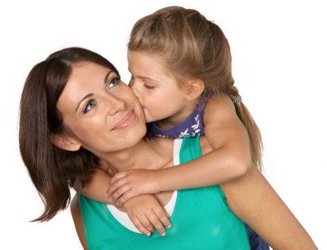 Portrait of Young Daughter Kissing Her Mother