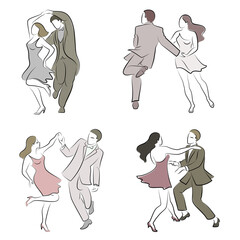 Collection. Beautiful young couple. The girl and the boy are dancing. creative art. Graphic image. Vector illustration set.
