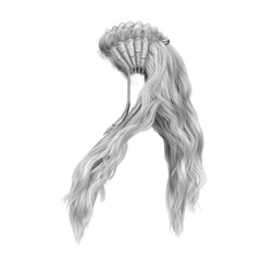 Long hair high fantasy isolated 3d render white hair platinum silver