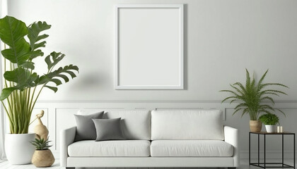 mockup poster frame in modern interior background, living room, Scandinavian style, Generative ai