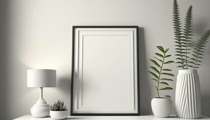 mockup poster frame in modern interior background, living room, Scandinavian style, Generative ai