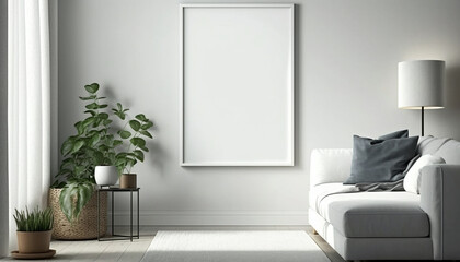 Fototapeta na wymiar mockup poster frame in modern interior background, living room, Scandinavian style, Generative ai