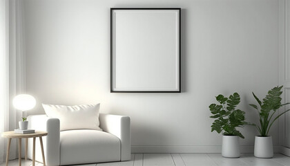 Naklejka na ściany i meble mockup poster frame in modern interior background, living room, Scandinavian style, Generative ai