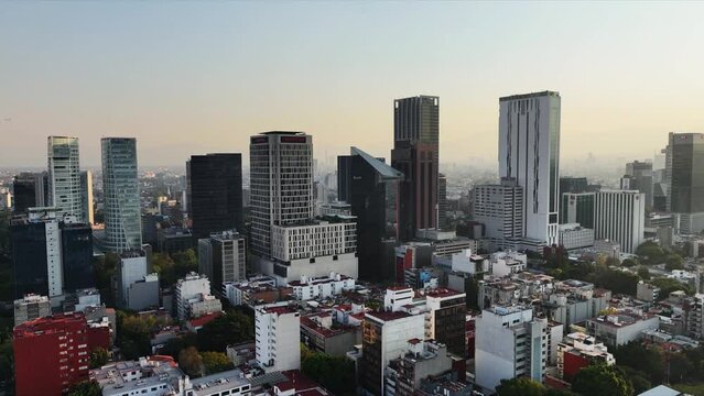 Beautiful aerial view of the capital of Mexico city at sunset.