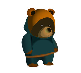 Cartoon teddy bear in colored paint on a white background. Vector illustration