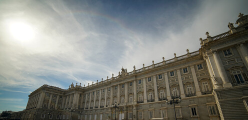 Exterior shot of the Royal Palace of Madrid in Madrid, Spain