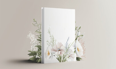  a white book with flowers on the front and side of it.  generative ai