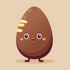 Socking Brown Egg Character Standing Against Background. Happy Easter Day Concept.