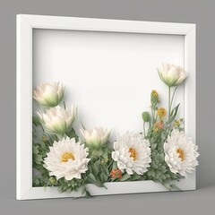 photo frame decorated with spring flowers on a light background. empty space for text. layout with copy space. Flat lay.Generaive Ai