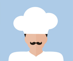 Male Chef in toque, cooking, culinary and people concept icon design. Professional chef man. Food, meal, restaurant and catering, food concept vector design and illustration
