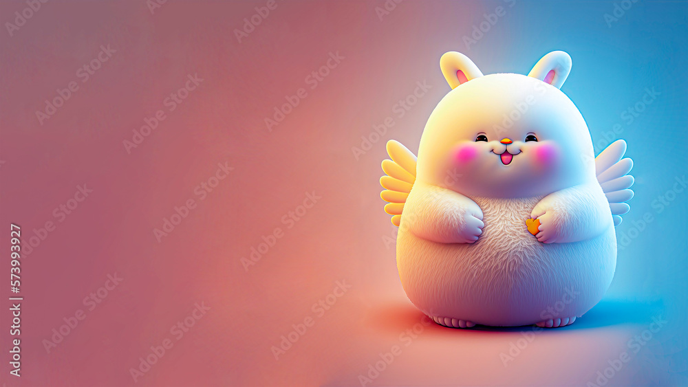 Sticker easter concept with cute angel rabbit against pink background.