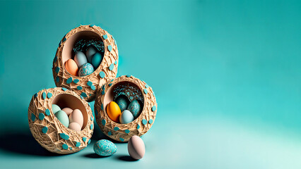 Easter Concept with Colorful Eggs in Nest.