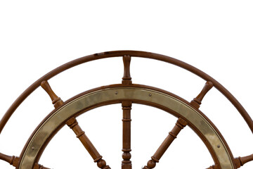 Wooden and brass sailboat rudder isolated on transparent background with space for text.