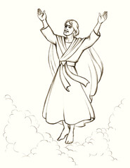 Jesus ascends to heaven. Pencil drawing