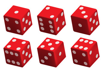 Set of red game dice. Vector 3d illustration isolated on white background.	
