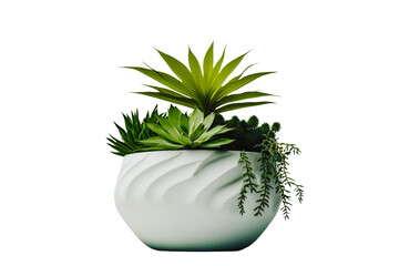 Green plant in white pot with transparent background