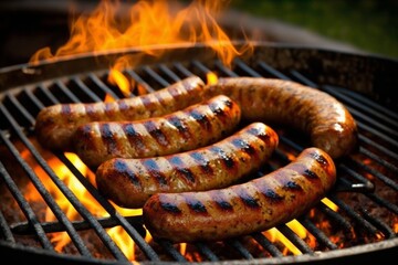 Grilled sausages. Food grilling was the first and basic method of food preparation. AI generated - obrazy, fototapety, plakaty