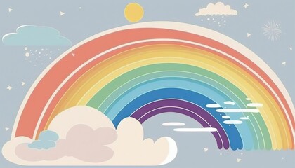  a rainbow with clouds and stars in the sky with a blue sky and white clouds and a rainbow in the sky with stars in the sky.  generative ai