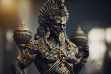 Black and gold sculpture of a sumerian god - Generated by generative AI - obrazy, fototapety, plakaty