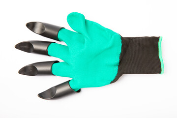 Garden Gloves isolated on white background. Gloves for gardening or orchard with plastic tips.