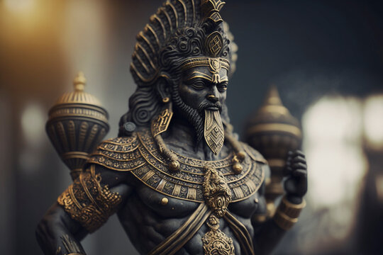 Black and gold sculpture of a sumerian god - Generated by generative AI