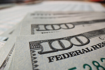 Obraz premium Close-up detail of money, watermarks of 100 dollar bill