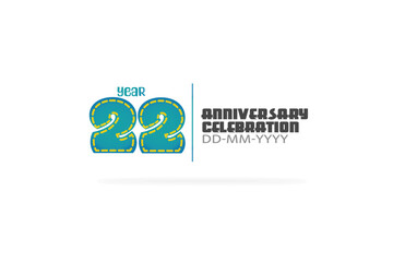 22th, 22 years, 22 year anniversary celebration fun style green and blue colors on white background for cards, event, banner-vector