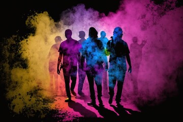 Fototapeta premium Silhouette of People Playing With Colors in holi festival. Generative AI.