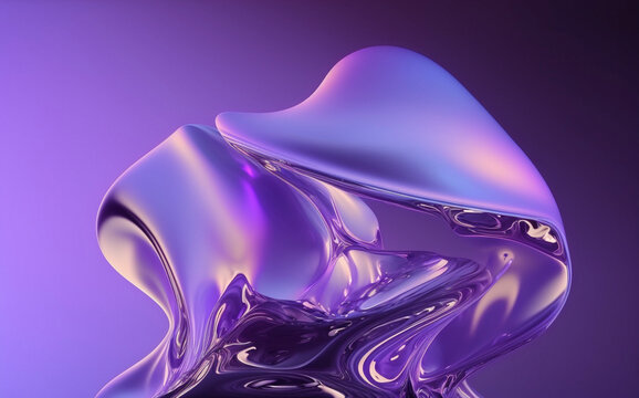 Chrome Holographic purple green matte abstract fluid iridescent reflective neon curved wave cloth in motion background 3d render. Gradient design element for banner, wallpaper, poster, cover