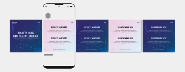 Carousel post template. Artificial intelligence, Instagram microblog carousel post. Editable social media carousel post for business.