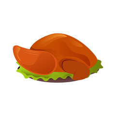 a whole chicken grilled and served on a plate garnished with lettuce leaves
