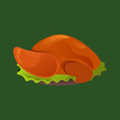 a whole chicken grilled and served on a plate garnished with lettuce leaves
