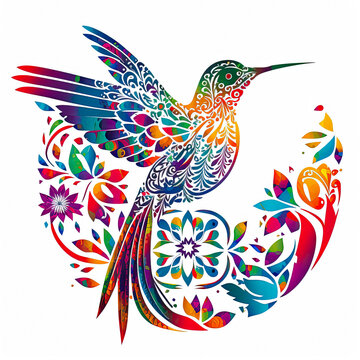 Modern design with flowers and bird silhouette for t-shirt printing design and various uses, on white background, generative ai