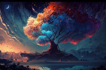 Fototapeta na wymiar Colorfull Tree in the night